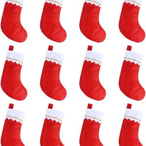 12pcs Red Felt Christmas Stockings 15" Party Favors Stockings for Xmas Decoration