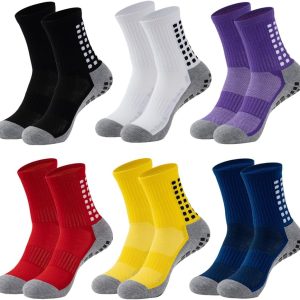 4/6 Pairs Grip Soccer Socks Anti Slip Non Slip Men's Athletic Socks for Football Basketball Sports