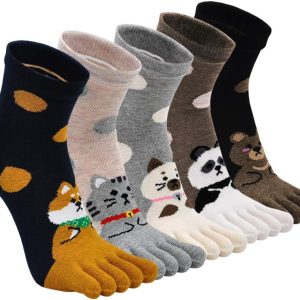 Women Toe Sock Cute Cat Dog Ankle Sock Cotton Athletic Running Five Finger Socks for Girls