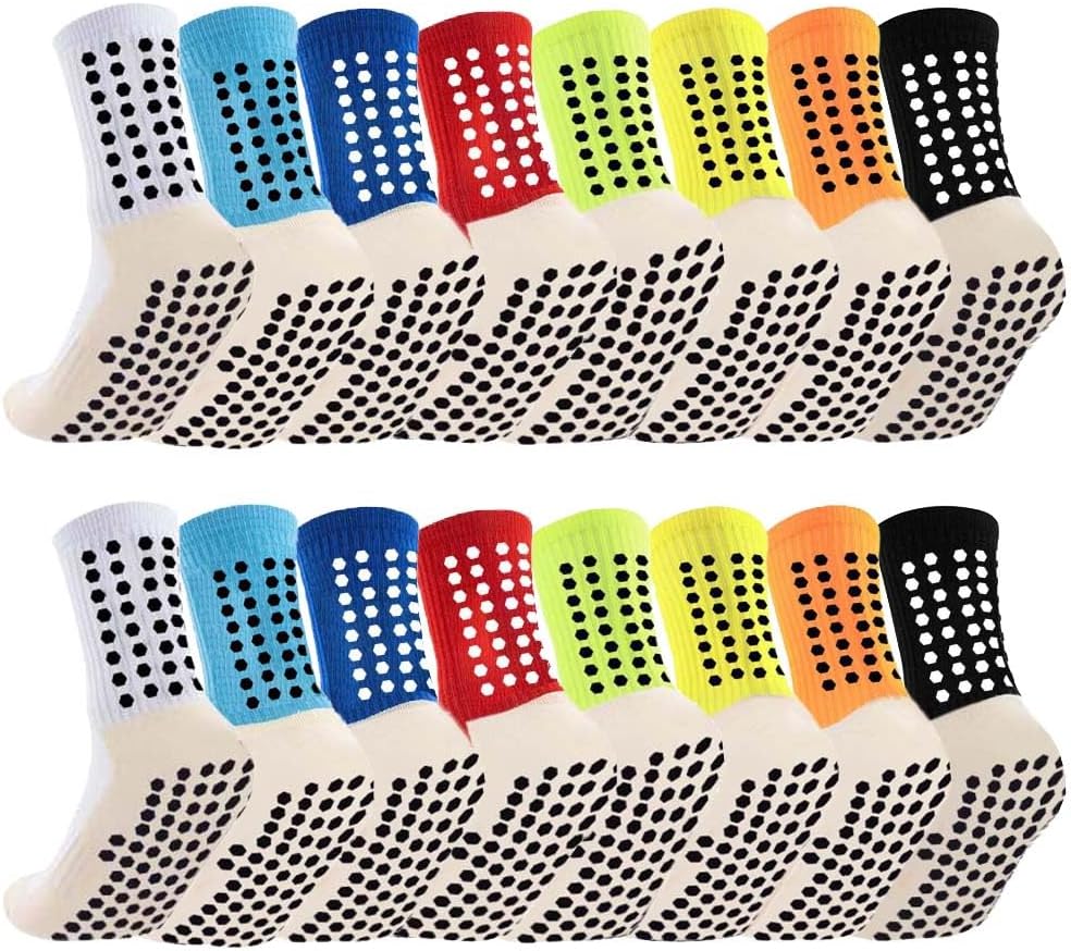 8 Pack Men's Soccer Socks Anti Slip Non-Slip Grip Pads for Football Basketball Sports Grip Soccer Socks