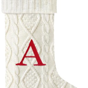 21 Inches Knitted Christmas Stockings with Initials, Large White Custom Monogram Embroidery Christmas Stockings with Letter, Personalized Xmas Decoration for Holiday Family Party-A