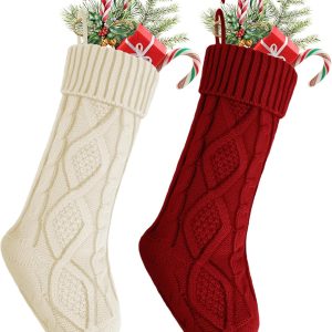 2 Pack Christmas Stockings - Personalized Christmas Stockings, Large 18 Inches Christmas Stocking Hold All Surprises, Knitted Gift Stockings & Farmhouse Christmas Decor