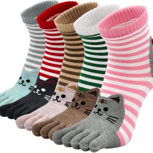 Women Animal Toe Socks - Cotton Five Finger Colorful Funny Casual Crew Socks for Ladies