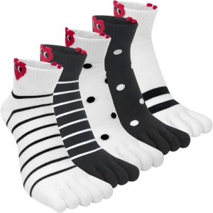 Women Funny Toe Socks - Five Finger Low Cut Cartoon Toe Separated Cotton Running Ankle Socks