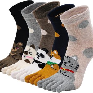 Women Animal Toe Socks - Cotton Five Finger Colorful Funny Casual Crew Socks for Ladies