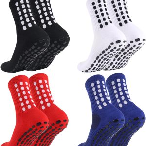 4 Pairs Men's Soccer Socks with Grip Pads Non-Slip Football Basketball Sports Grip Soccer Socks for Men Women