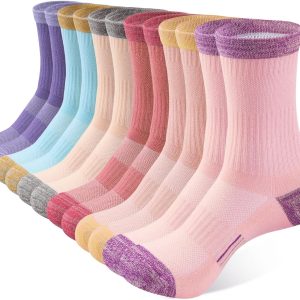 Crew Socks for Women Hiking Athletic Running Walking Cushioned Compression Cotton Socks 6 Pairs