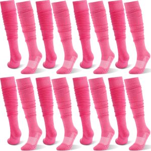 8 Pairs Pink Football  Socks Bulk Extra Long Youth Calf Compression Sports Sock for Men Women, Breast Cancer