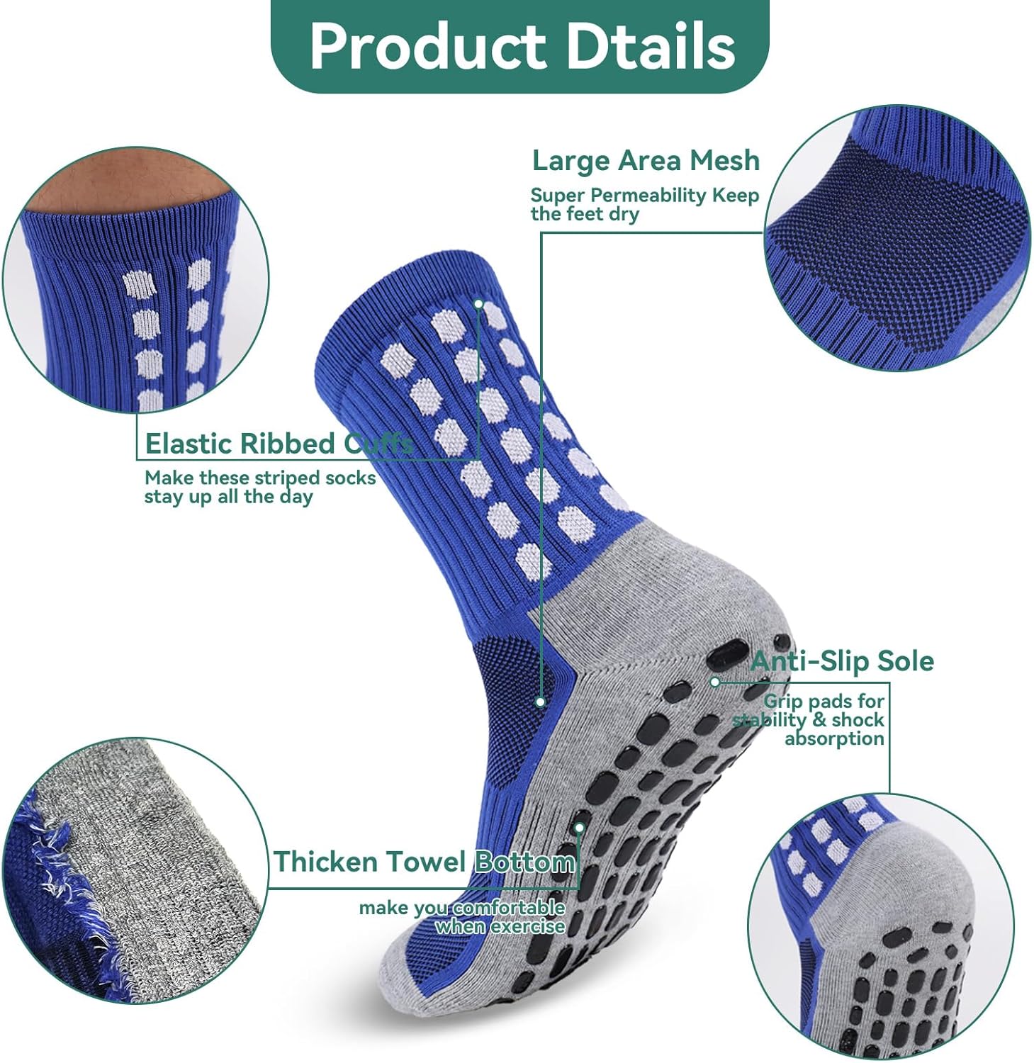 2/4/6 Pairs Men's Soccer Socks Grip Pads Non Slip Football Baseball Soccer Socks for Men Women - Image 2