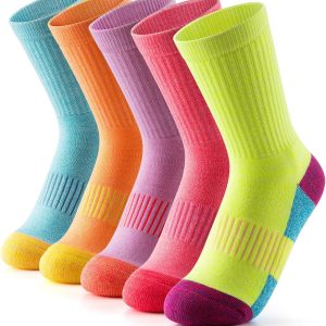 Women Socks Hiking Running Thick Cushion Athletic Crew Socks 5-Pair