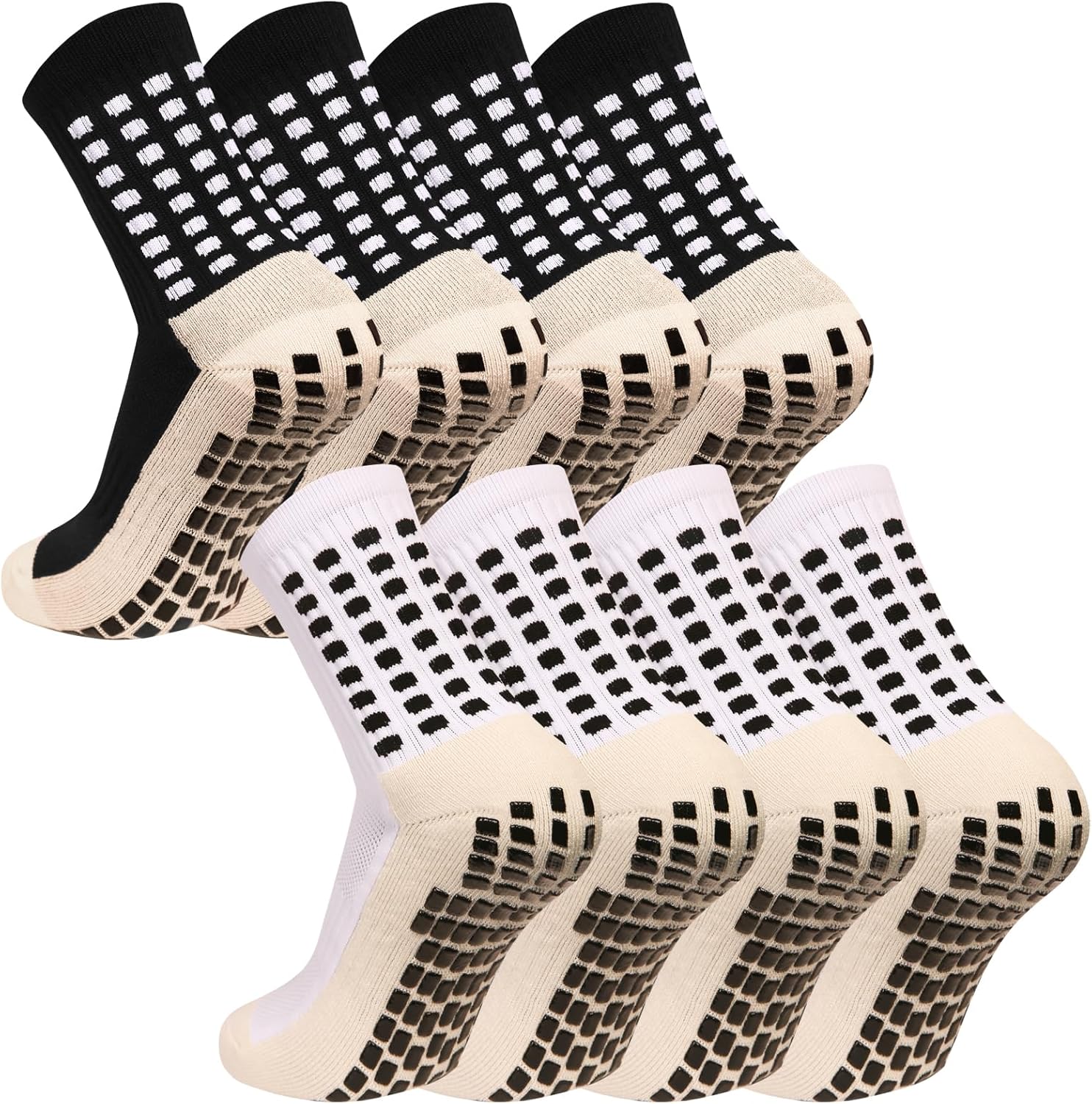 Men's Grip Soccer Socks Anti Slip Athletic Socks Non Slip Football Basketball Socks with Grip Pads2/4/6
