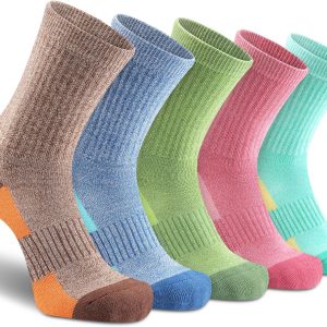 Women Socks Hiking Running Thick Cushion Athletic Crew Socks 5-Pair