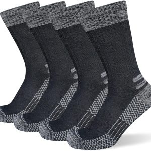 Men's Crew Work Boot Socks Thick Cushioned Moisture Wicking Hiking Sock 4 Pairs
