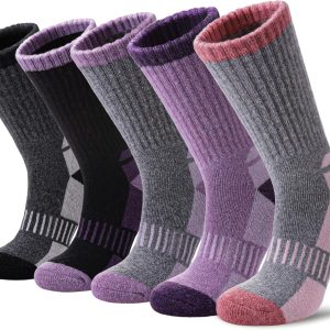 Merino Wool Hiking Socks for Womens Thermal Warm Winter Boot Crew Cushion Cozy Thick Work Gift Socks 5 Pairs
