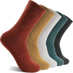 5 Pairs Womens Merino Wool Socks Hiking Warm Winter Thick Thermal Crew Cozy Cabin Ladies Gift Comfy Boot Work Socks