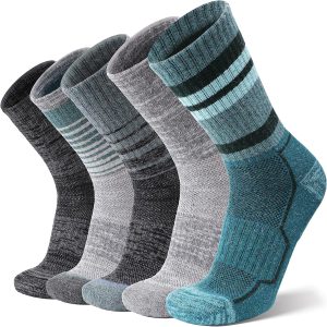 Merino Wool Hiking Socks for Men & Women 5 Pairs Thermal Warm Winter Thick Cushion Moisture Wicking Crew Boot Socks